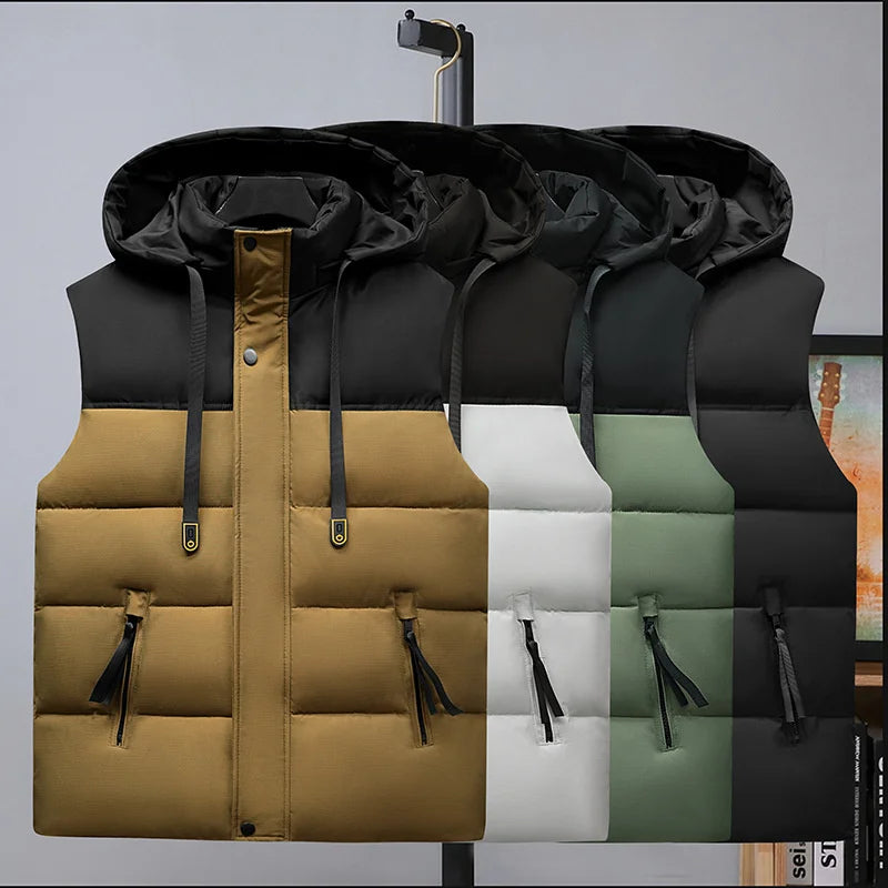 Plus Size Cotton Padded Vest for Men Warm Autumn Winter Sleeveless Jackets Hat Detachable 6XL Fashion Loose Coat Men Clothing