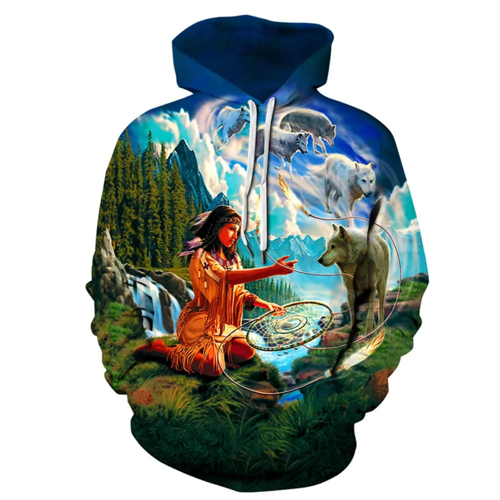 Men's Clothing Bohemian Style Hooded Shirt Autumn New in Sweatshirts Loose Long Sleeve Y2k Clothes Fashion Tops Men's Hoodie