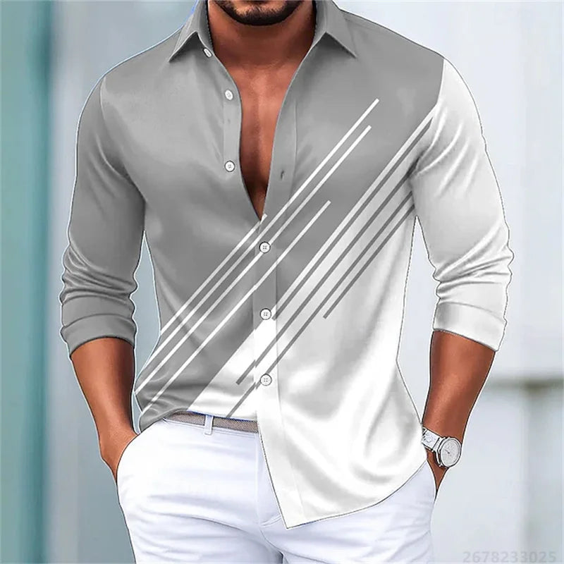 Men's stylish contrasting striped long-sleeved shirt, European and American style slim-fit casual shirt, 15 colors available