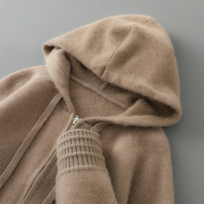 S-XXXL Autumn and winter 2025 new 100% Merino wool knitted cardigan men's hooded sweater casual high-end jacket full sleeves
