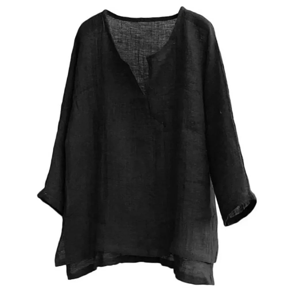 Autumn New Men's Long Sleeve Baggy V-neck Shirt Solid Color Casual Breathable Lightweight  Versatile Basic Tops Male Dailywear