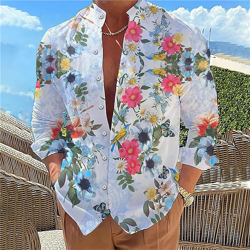 Men's long sleeve shirt High quality 3D printed shirt, floral pattern, spring and autumn, casual and stylish, comfortable fabric