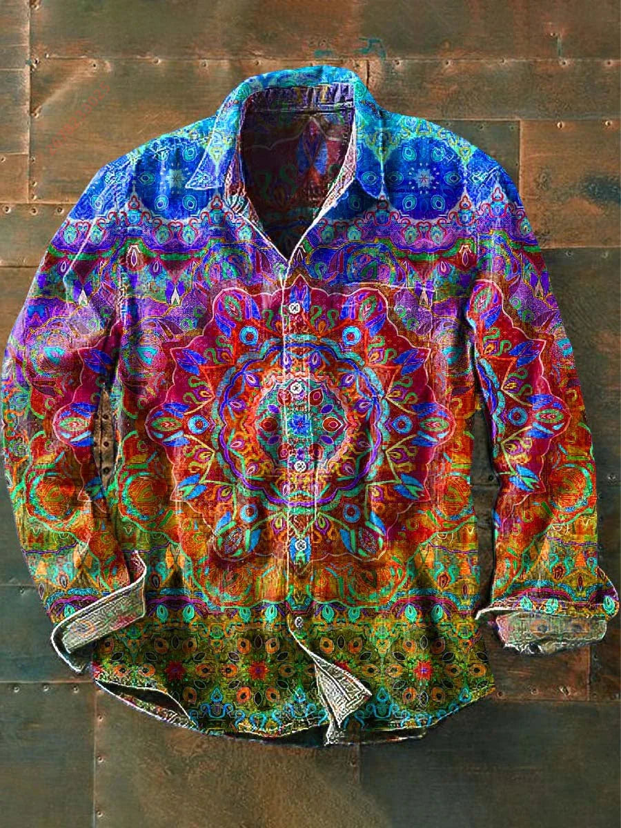2026 New Retro Graffiti Sunflower Print Long-Sleeve Shirt, European and American Style Casual Fashion Top, Sizes XS-6XL