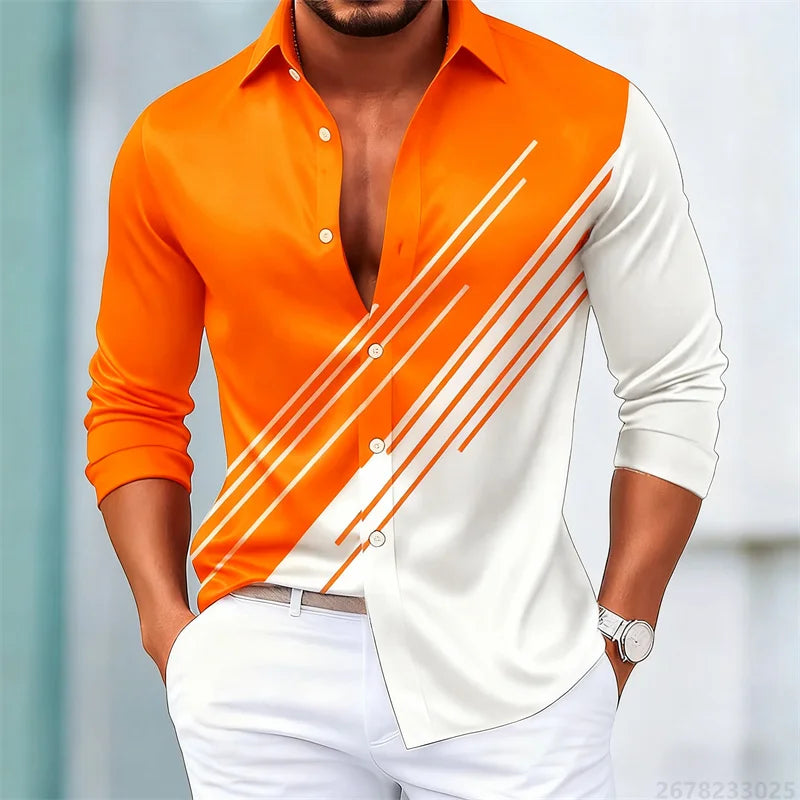 Men's stylish contrasting striped long-sleeved shirt, European and American style slim-fit casual shirt, 15 colors available