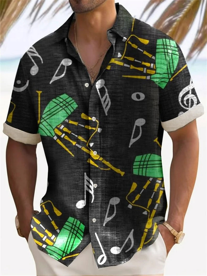 2025 vintage printed shirt men's casual lapel single breasted shirt 3D printed short sleeved shirt