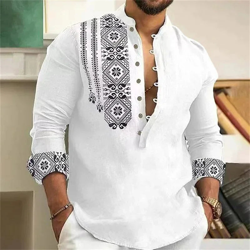 Men's Shirt 3D Floral Print Lapel Long Sleeve Men's Tops Vintage 2025 Street Trend Outdoor Fashion Dress Designer XS-6XL