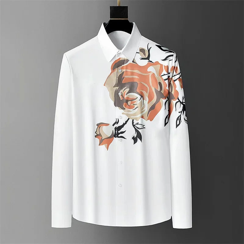 12 Colors Men's Vintage Floral Print Long Sleeve Shirt Spring Daily Going Out Clothing High Quality Luxury Print Lapel Shirt 6XL