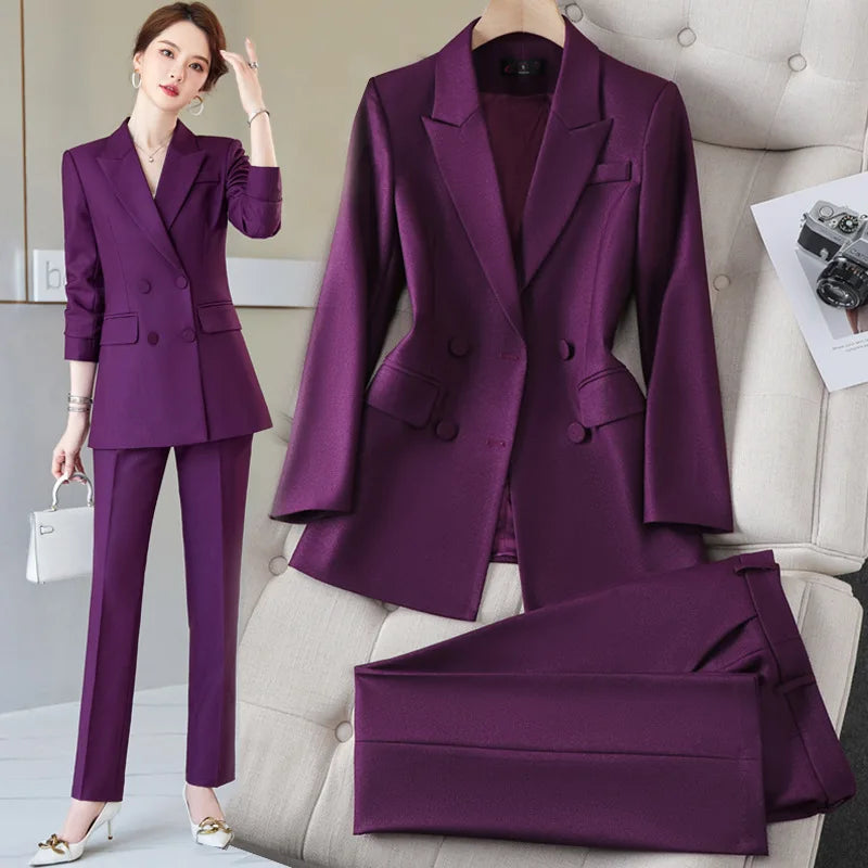 Double-Breasted Suit Jacket Women's Professional Set Autumn Winter British Style Fashionable Korean Version Formal Wear