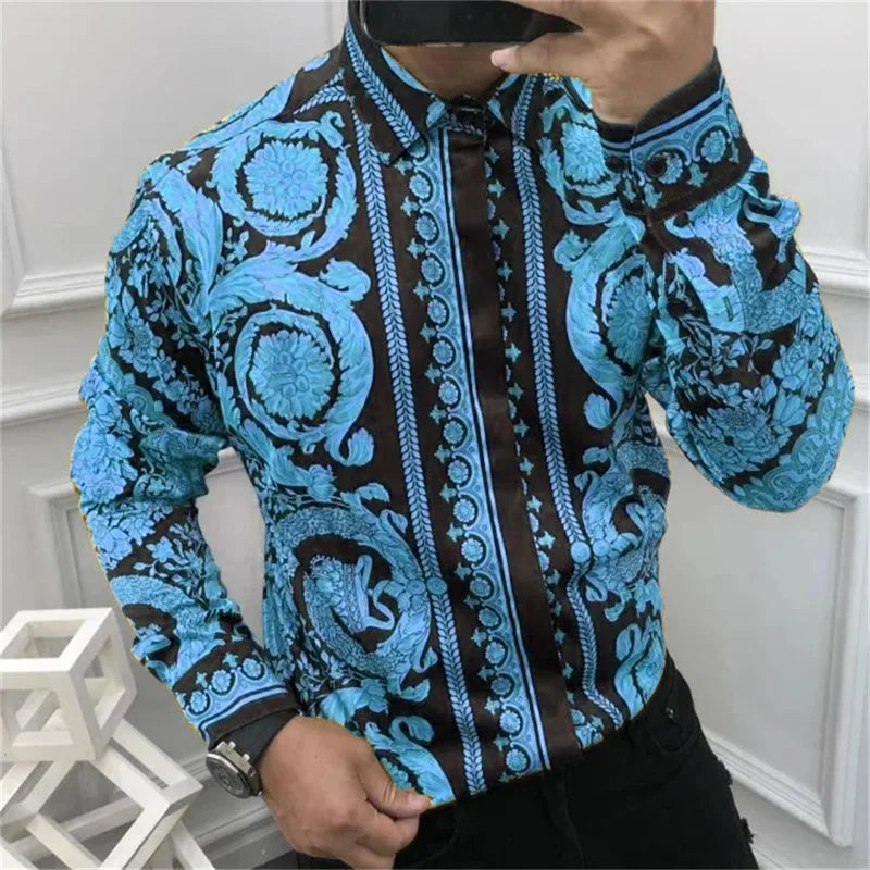 Men's Button Long Sleeve Shirt Fashion Soft Slim Fit Casual Top Hawaiian Luxury Party Men's Shirt Plus Size 6XL