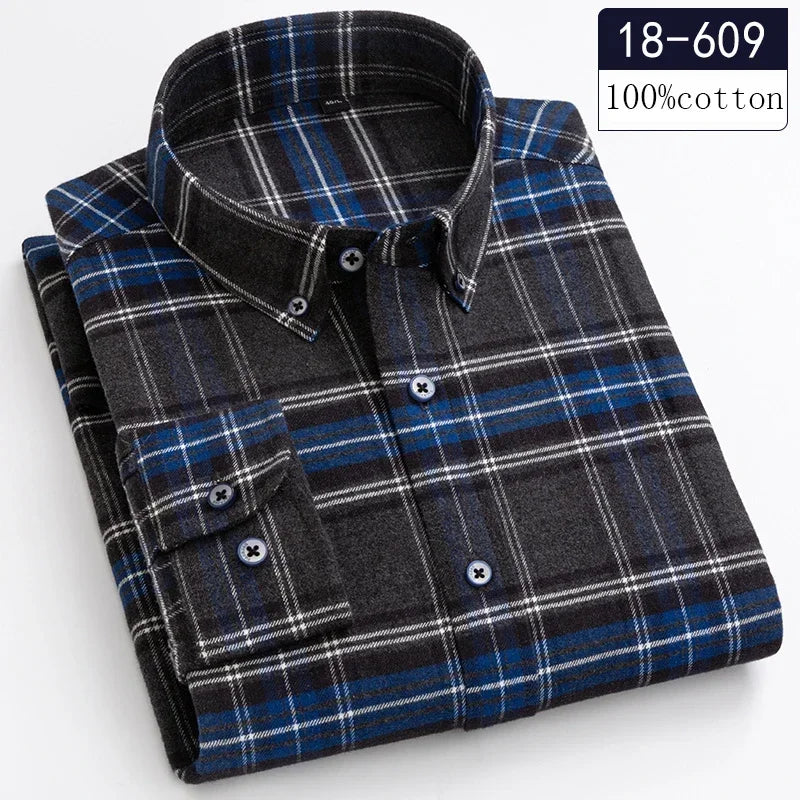 New in shirt high quality 100%cotton sanding long-sleeve shirts for men slim fit casual shirt soft designer plaid casual clothes