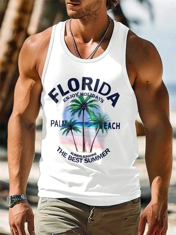 New Men's Solid Color Vest Hawaiian Comfort Clothing Men's Summer Beach Travel Clothing Quick Drying Sleeveless T-Shirt Top
