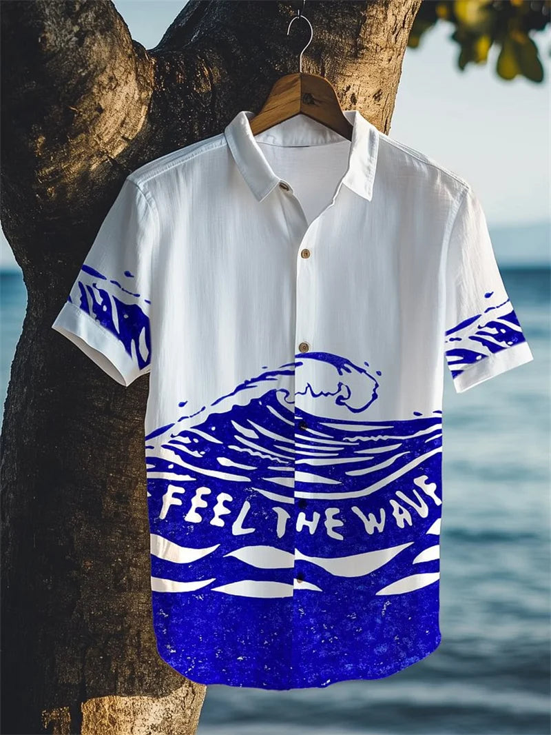 2025 Summer Fashion Stripe Printed Men's Printed Short sleeved Shirt Street Daily Business Casual Men's Shirt Top